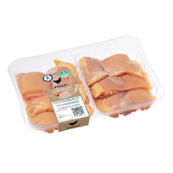 Imagen de Contramuslos deshuesados y sin piel de pollo certificado alimentado con un 50% de maíz