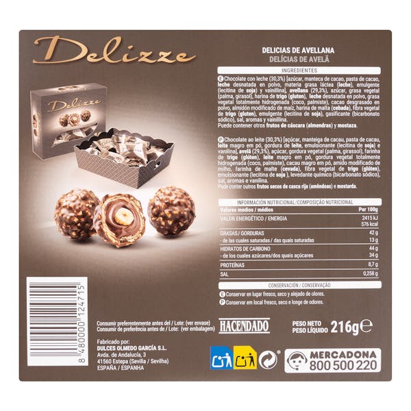 Bombones delicias de avellana Delizze Hacendado