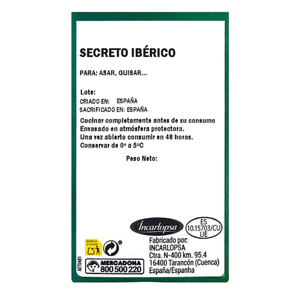 Secreto de cerdo ibérico