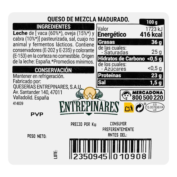 Queso semicurado mezcla Hacendado