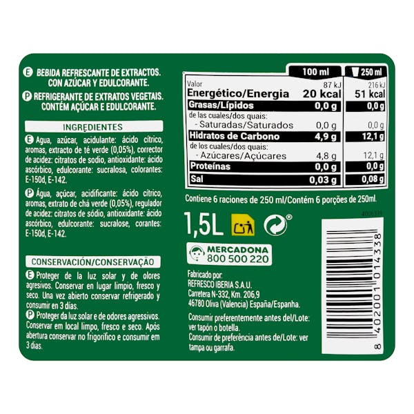 Refresco té verde Hacendado