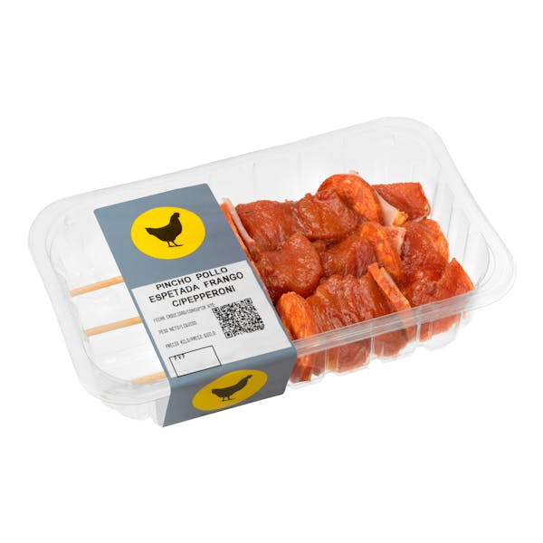 Imagen de Pinchos de pollo adobado con pepperoni y bacon con varilla