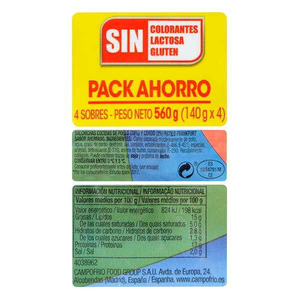 Salchichas cocidas estilo Frankfurt Campofrío sabor ahumado