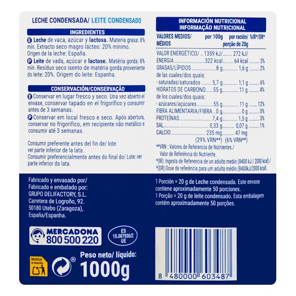 Leche condensada Hacendado