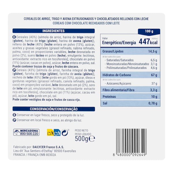 Cereales rellenos de leche Hacendado