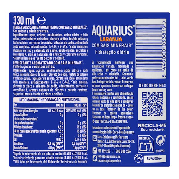 Bebida isotónica naranja Aquarius