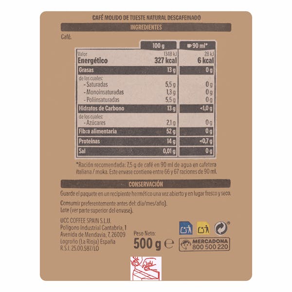 Café molido descafeinado Hacendado