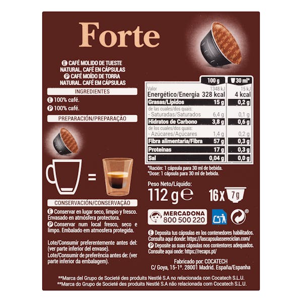 Café en cápsula forte Hacendado