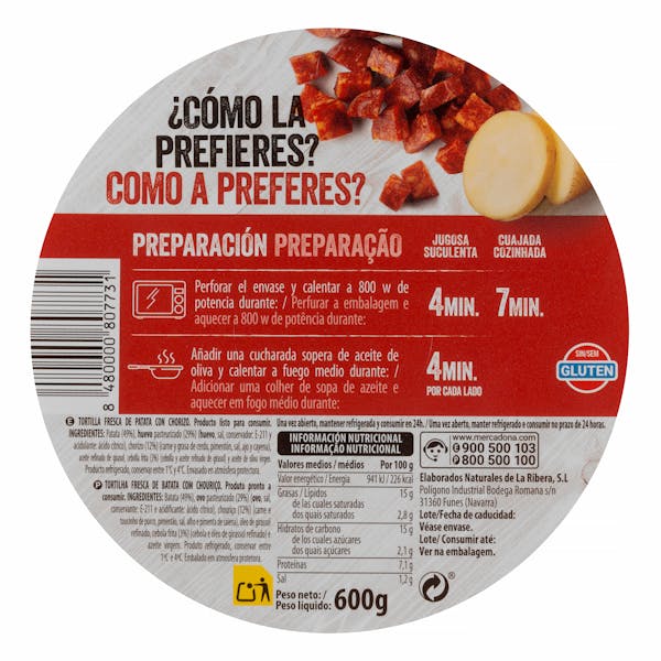 Tortilla de patata con chorizo Hacendado