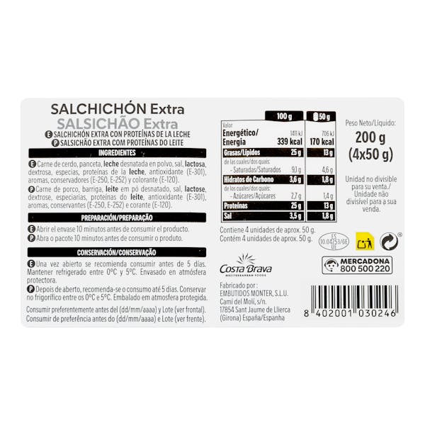 Salchichón extra Hacendado lonchas