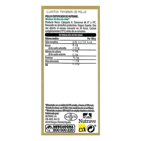 Cuartos traseros de pollo certificado alimentado con un 50% de maíz