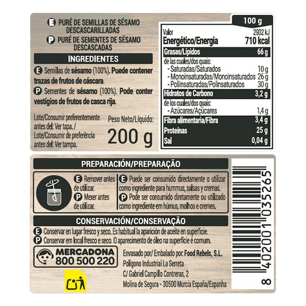 Etiqueta / ingredientes