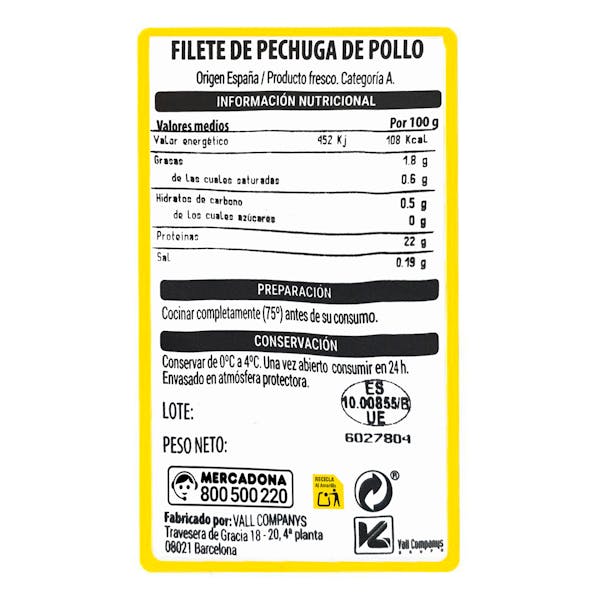 Filetes pechuga de pollo corte fino
