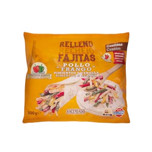 Relleno fajitas pollo, pimientos y cebolla Hacendado ultracongelado