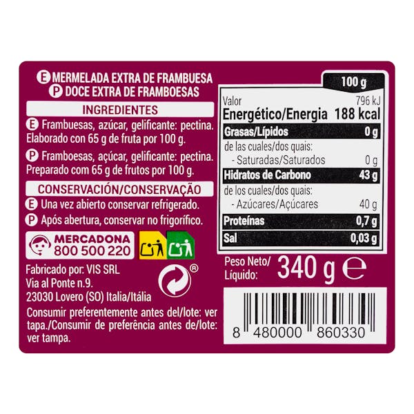 Mermelada de frambuesa Hacendado