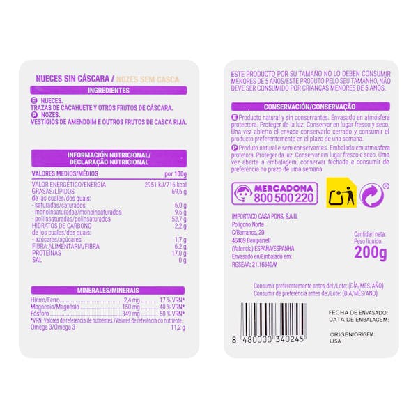 Nuez natural Hacendado pelada