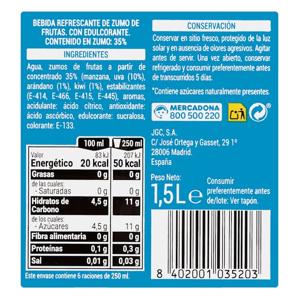 Refresco sin gas cero fusión de frutas Hacendado