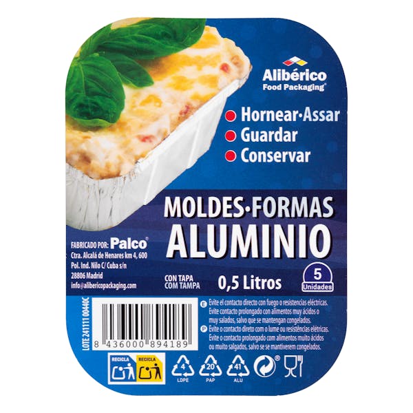 Molde de aluminio rectangular 0,5L Alibérico