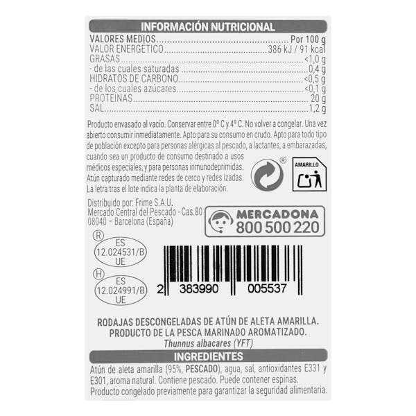 Rodajas de atún de aleta amarilla