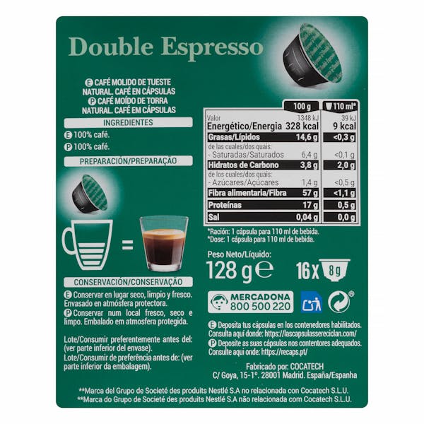 Café en cápsula doble espresso Hacendado