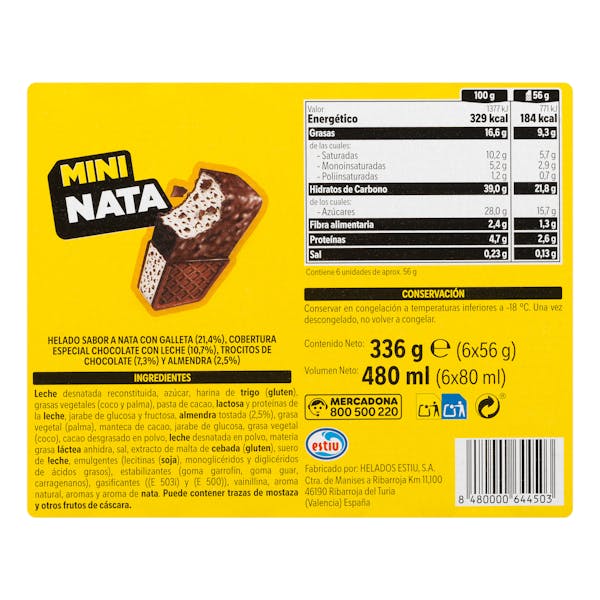 Mini helado sándwich sabor nata Hacendado