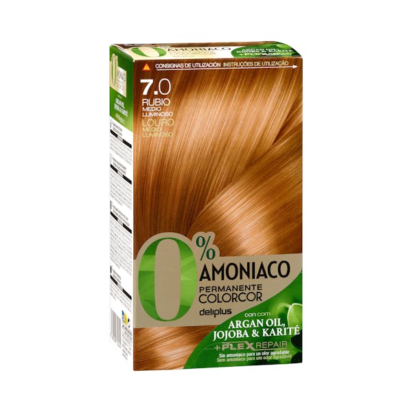 Coloración permanente 7.0 rubio medio luminoso Deliplus 0% amoníaco