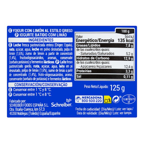 Yogur griego sabor limón Hacendado