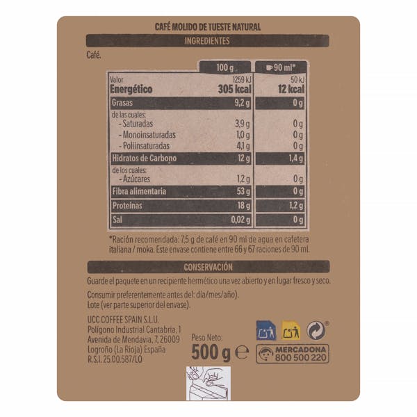 Café molido fuerte Hacendado