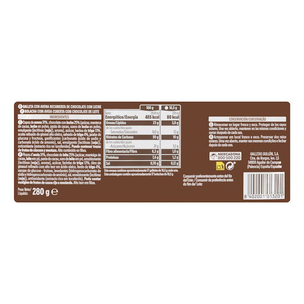 Galletas Digestive avena chocolate con leche Hacendado