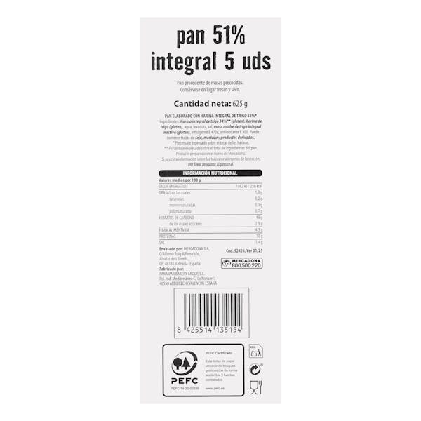 5 Barras de pan 51% integral