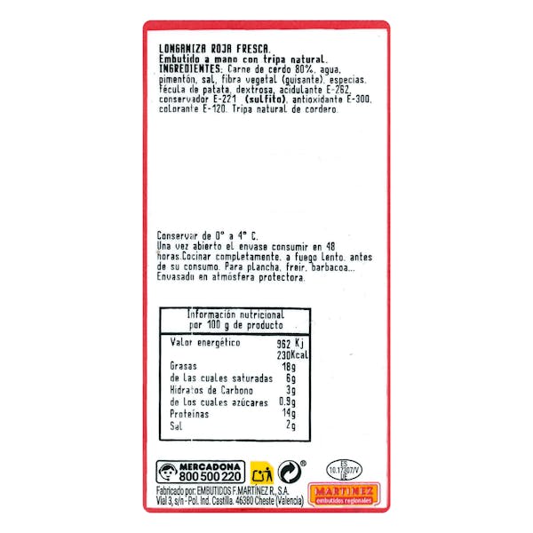 Longaniza roja fresca rosca