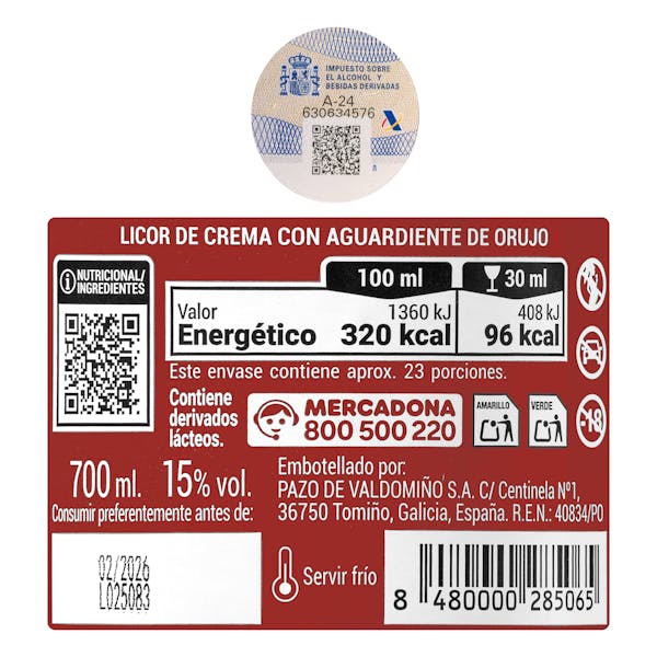 Licor crema Puente Pazos