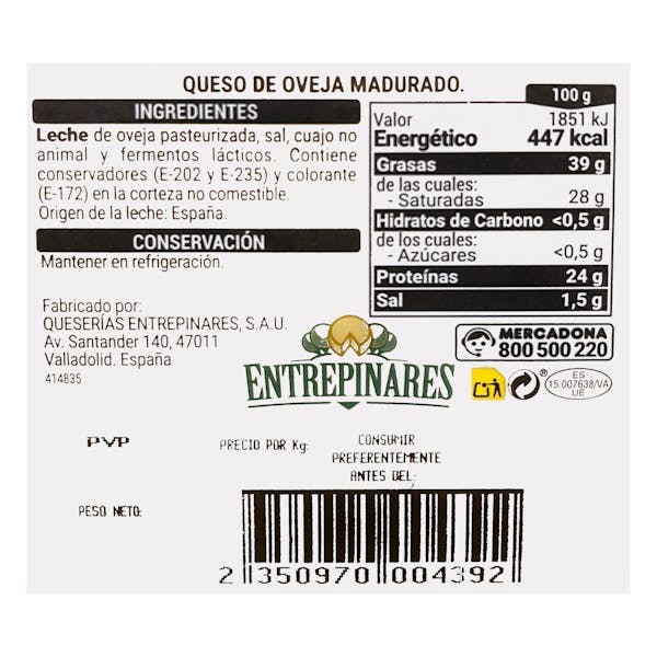 Queso viejo de oveja Hacendado