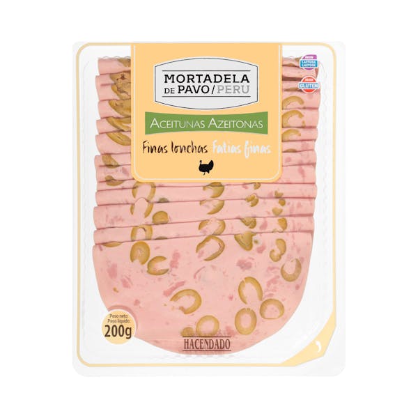 Imagen de Mortadela de pavo con aceitunas Hacendado finas lonchas