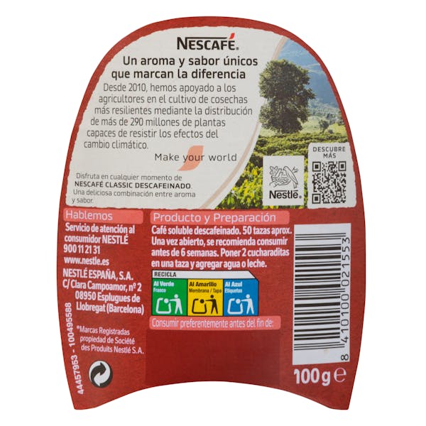 Café soluble descafeinado Nescafé classic