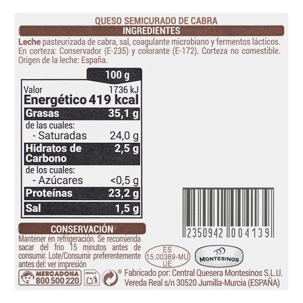 Queso semicurado de cabra Hacendado