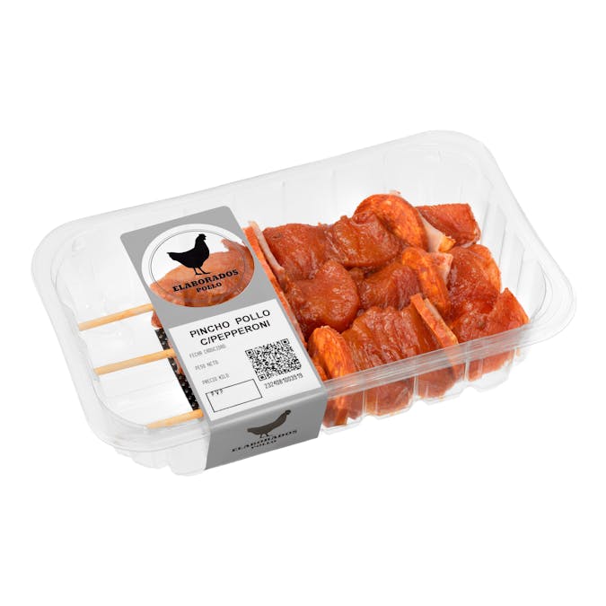 Pinchos de pollo adobado con pepperoni y bacon con varilla