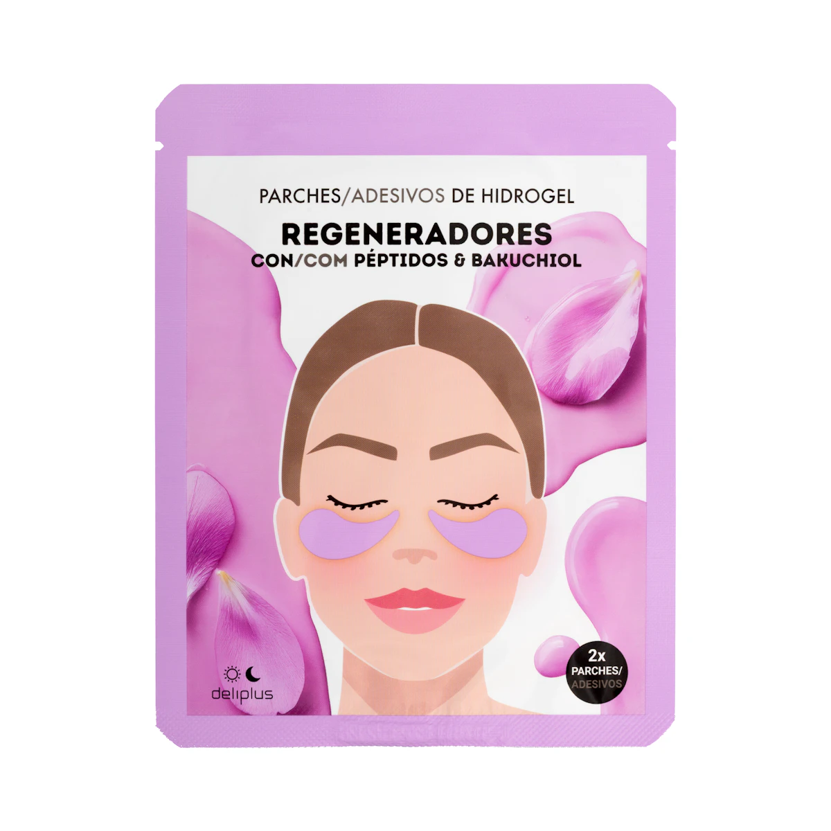 Parches para ojos de hidrogel Regeneradores Deliplus con péptidos y bakuchiol – Mercadona – صورة إعلانية للمنتج
