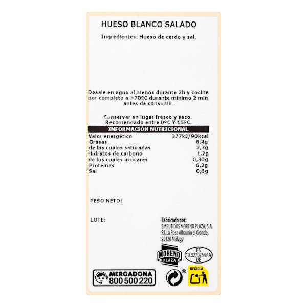 Hueso blanco de cerdo salado
