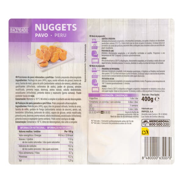 Nuggets de pavo Hacendado ultracongelados