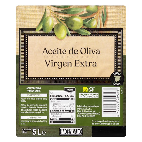Aceite de oliva virgen extra Hacendado