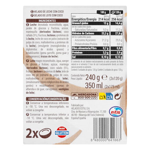 Medios cocos helados Hacendado