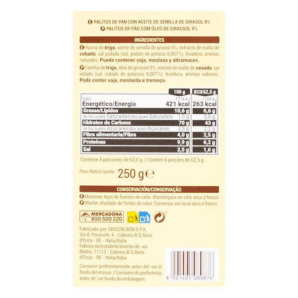 Grissini palitos de pan Hacendado