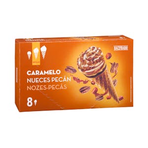 Helado cucurucho vainilla caramelo con nueces pecán Hacendado