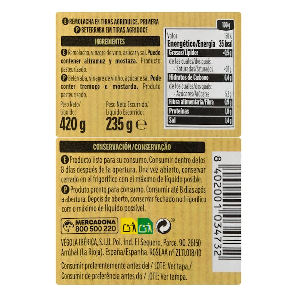 Remolacha en tiras Hacendado