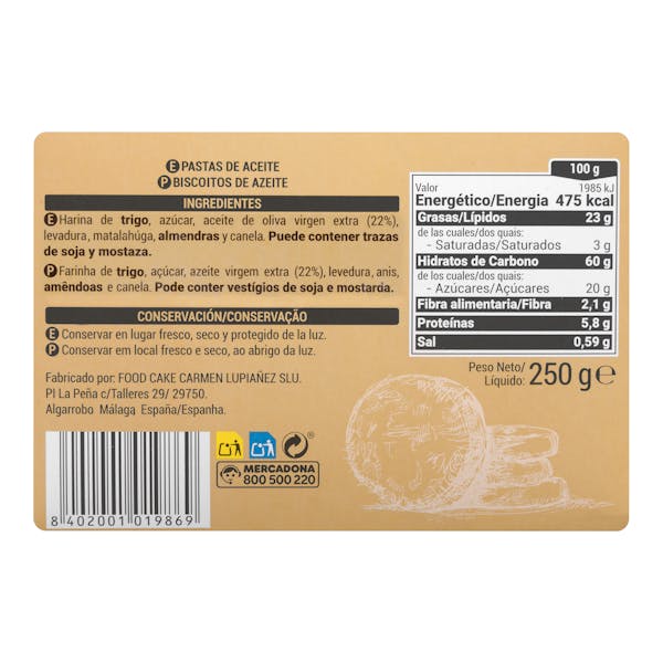 Pastas de aceite Hacendado