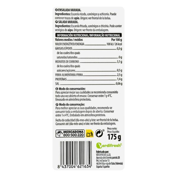 Etiqueta / ingredientes