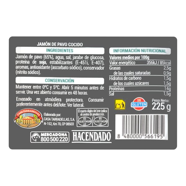Jamón de pavo Hacendado finas lonchas