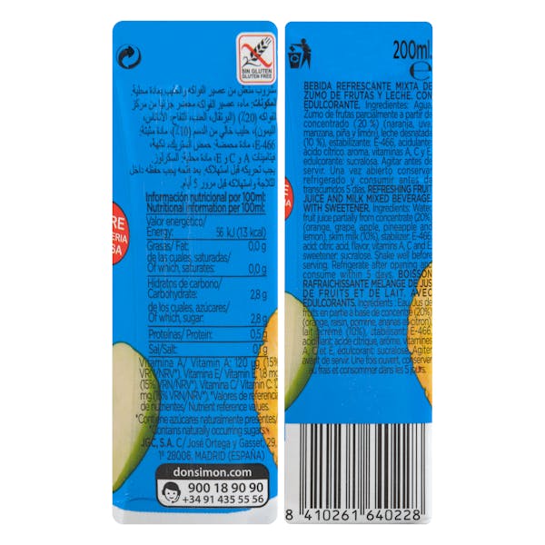 Fruta + leche caribe Don Simón sin azúcares añadidos y zero materia grasa