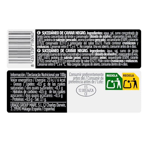 Sucedáneo de caviar negro Ubago Caviartic